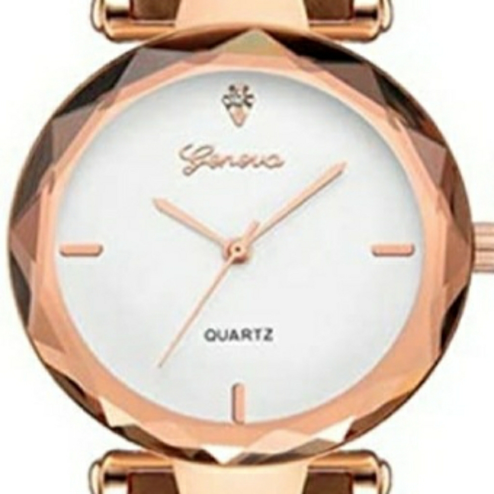 Golden Rose w/Brown leather band watch for Women's